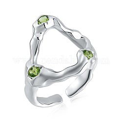 925 открытое кольцо-манжета с треугольным покрытием из серебра [925] пробы с родиевым покрытием, полое кольцо светло-зеленого кубического циркония для женщин, платина, размер США 5 1/4 (15.9 мм)
