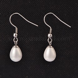 Aretes con perlas y concha de lágrima, con 304 de acero inoxidable ganchos pendiente, blanco, 33mm, pin: 0.8 mm