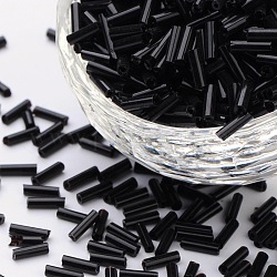 Canutillos de cristal opaco, negro, 6~8x1.8mm, agujero: 0.6 mm, aproximamente 10000 unidades / bolsa