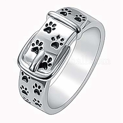 Emaille-Fingerring mit Hundetatzenmuster, Ring in Form einer Messingschnalle für Frauen, Platin Farbe, uns Größe 7 (17.3mm)