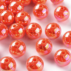 Opaque Acrylic Beads, AB Color Plated, Round, Tomato, 16x15mm, Hole: 2.8mm, about 220pcs/500g