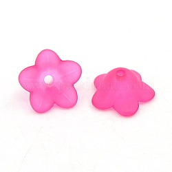 Chunky Magenta Transparent Frosted Flower Acrylic Beads, Size: about 13mm in diameter, 7mm thick, hole:1mm