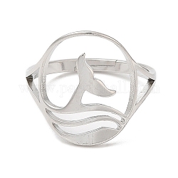 304 регулируемое женское кольцо из нержавеющей стали с китовым хвостом, цвет нержавеющей стали, размер США 6 (16.5 мм)