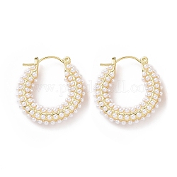 Pendientes de aro con cuentas de perlas de imitación de plástico ABS, joyas de latón para mujer, dorado, 26.5x5.5x25mm, pin: 0.8 mm