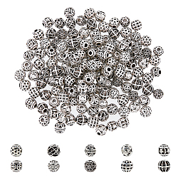 DICOSMETIC 150Pcs 10 Style Zinc Alloy Beads, Hollow Round, Antique Silver, 5.5x6mm, Hole: 1.6mm, 15pcs/style