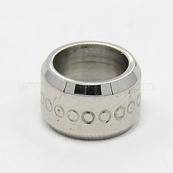 Stainless Steel Large Hole Column Carved Flat Round Beads, Stainless Steel Color, 11x7mm, Hole: 8mm