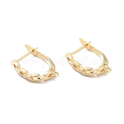 Cross Chain Shape Rack Plating Brass Hoop Earring Findings with Latch Back Closure, with Horizontal Loop, Long-Lasting Plated, Cadmium Free & Lead Free, Real 14K Gold Plated, 20.5x13x3mm, Hole: 1.4mm, Pin: 0.9mm