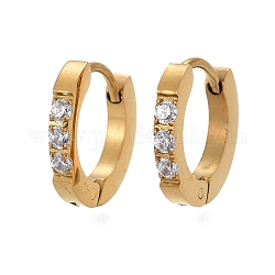 304 Stainless Steel Huggie Hoop Earrings, with Clear Cubic Zirconia, Ring, Golden, 12.5x13x2mm, Pin: 1.2mm