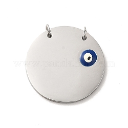 304 Stainless Steel Connector Charms, Flat Round Links with Blue Evil Eye, with Enamel and Jump Rings, Stainless Steel Color, 23x2mm, Hole: 3mm