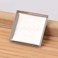 Quadratische Lünettenbecher aus Edelstahl mit glattem Rand, Fassungen für Cabochon, Edelstahl Farbe, 304 mm, Fach: 11x11x1.5 mm