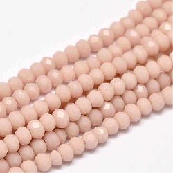 Fili di perle di vetro rondelle sfaccettate, peachpuff, 4x3mm, Foro: 1 mm, circa 127~135pcs/filo, 17.8 pollice