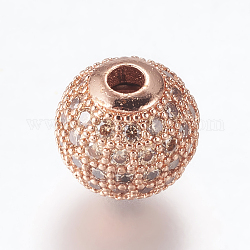 Perles de zircone cubique micro pave en Laiton, ronde, or rose, peachpuff, 10mm, Trou: 2mm