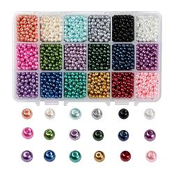 Cuentas de perlas de vidrio de 18 color, pearlized, redondo, color mezclado, 4~5mm, agujero: 1 mm, 18 colores, acerca 200pcs / del color, 3600 unidades / caja