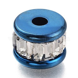 304 Stainless Steel Beads, with Crystal Rhinestone, Column, Blue, 8x6mm, Hole: 2mm