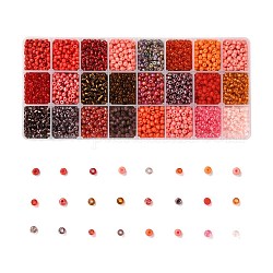 Perles de rocaille en verre série rouge 600g 24 couleurs, ronde, couleur mixte, 6/0, 4~5x2.5~4.5mm, Trou: 1.2~1.5mm, 25 g / couleur