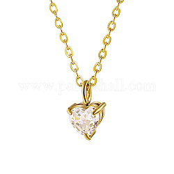 Collier pendentif coeur zircon cubique clair, (ip) bijoux en acier inoxydable pour femme, véritable 18k plaqué or, 17.72 pouce (45 cm)