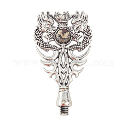 Alloy Handle, For Wax Seal Stamp Making, with Rhinestone, Dragon, Cadmium Free & Lead Free, Antique Silver, 64x36x9.5mm