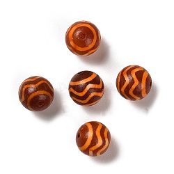 Perles de style tibétain, Perles d'agate naturelles, teints et chauffée, ronde, rouge foncé, motif de vagues, 14~14.5mm, Trou: 1.6mm