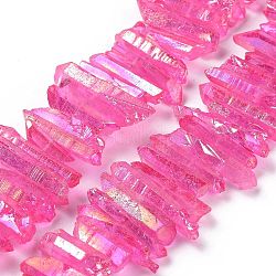 Brins de perles de cristal de quartz naturel, teinte, pépites, rose foncé, 15~30x4~8x4~7mm, Trou: 1mm, 8 pouce