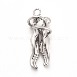304 Stainless Steel Pendants, Human Huging, Stainless Steel Color, 37.5x13mm, Hole: 3.4mm