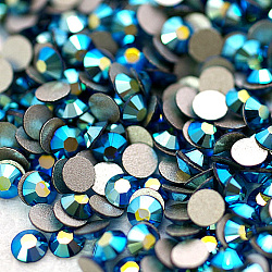Perle en verre de dos plat, Grade a, dos plaqué, facette, couleur ab , demi-rond, bleu capri, ss16, 3.8~4.0mm, 1440 pcs /sachet 
