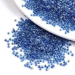 8/0 Glass Seed Beads, Transparent Inside Colours Luster, Round Hole, Round, Blue, 8/0, 3~4x2~3mm, Hole: 0.8mm, about 3333pcs/100g