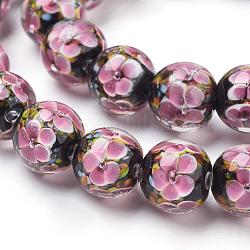 Chapelets de perles de Murano de fleurs intérieures faites main, ronde, perle rose, 12mm, trou: 2 mm, 30 perle / Chapelet, 12.3 pouces