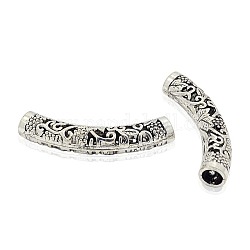 Tibetan Style Alloy Hollow Curved Tube Beads, Curved Tube Noodle Beads, Antique Silver, 48x8mm, Hole: 6mm