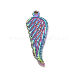 Vacuum Plating 304 Stainless Steel Pendants, Wing, Rainbow Color, 26x10x1.5mm, Hole: 1.5mm