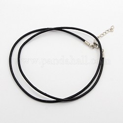 Cuero cable de la toma de collar, cierre de pinza de langosta de bronce y cadenas cola de latón, negro, 18~18.5 pulgada