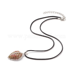 Collier pendentif cage feuille d'unakite naturel avec cordons cirés, bijoux en pierres précieuses pour femmes, 17.32 pouce (44 cm)