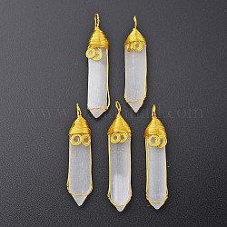Natural Selenite Big Pendants, with Brass Findings, Rack Plating, Bicone, Golden, 64~70x12~20x7~14mm, Hole: 6mm