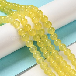 Chapelets de perles rondes en verre imitation jade peint, jaune, 8.5~9mm, Trou: 1.5mm, Environ 105 pcs/chapelet, 31.8 pouce