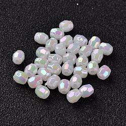 Perles acryliques en poly styrène écologique plaquées couleur ab, facette, baril, blanc, 4x4mm, Trou: 1mm, environ 16666 pcs/500 g