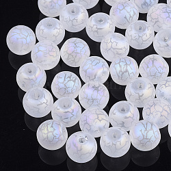 Electroplate Glass Beads, Frosted, Round with Pattern, Clear AB, 8~8.5mm, Hole: 1.5mm