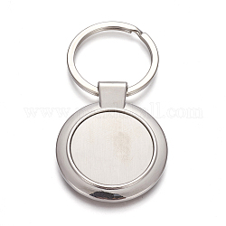 Supports de cabochon de porte-clés en alliage de zinc, avec anneau en fer, plat rond, platine, 71mm, pendentif: 44.5x37x4.5 mm, Plateau: 27.5 mm, 1pc / boîte