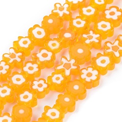 Chapelets de perle de millefiori en verre manuelles, fleur, orange, 6.4~9x3.2mm, Trou: 1mm, Environ 56 pcs/chapelet, 15.75'' (40 cm)