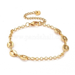Brass Rolo Chain & Coffee Bean Chain Bracelets, with 304 Stainless Steel Lobster Claw Clasps, Golden, 7-1/4 inch(18.5cm)