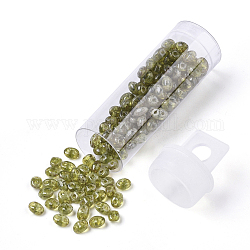 Perline 2 buche, perle di vetro ceco, vernice trasparente per cottura, giallo champagne, 5x3.5~3.8x2.5~2.8mm, Foro: 0.9 mm, su 10 g / bottiglia