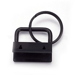 Porte-clés fendus en fer d'électrophorèse, accessoires de fermoir porte-clés, avec les embouts du ruban, noir, Fin: 23~24x26~27x13~14 mm, anneau: 24x2.5 mm