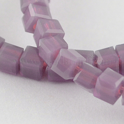 ガラスビーズ連売り  イミテーション翡翠  多面カット  キューブ  紫色のメディア  3~4x3~4x3~4mm  穴：0.5mm  約100個/連  13.5インチ