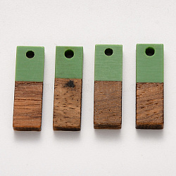 Подвески из смолы и ореха, прямоугольные, зелёные, 20x6.5x3 мм, отверстие : 1.8 мм