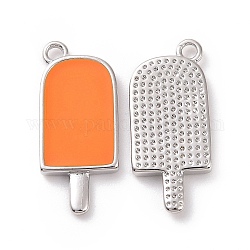 Placage ionique (ip) pendentifs en laiton émaillé, sucette glacée, Platine plaqué réel, orange, 20x9x2mm, Trou: 1.5mm