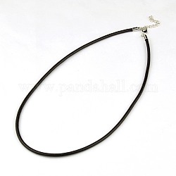 Leather Cord Necklace Making, with Zinc Alloy Lobster Claw Clasps and Brass Findings, Nickel Free, Platinum Metal Color, Black, 420x3mm
