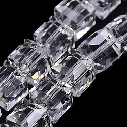 Perles de verre de cristal en forme de cube à facettes brins, clair, 10x10x10mm, Trou: 1mm, Environ 79 pcs/chapelet, 30.7 pouce