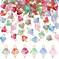 Ahandmaker 90 Stück Glasblumen-Anhänger, 6 Farben Trompetenblumen-Anhänger mit Perle und vergoldeten Messing-Glockenblumen-Abstandsperlen für DIY-Schmuck, Halskette, Armband, Ohrringe, Zubehör
