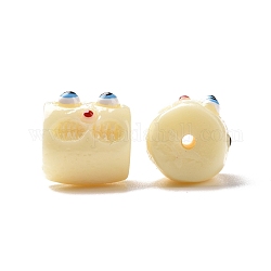 Perles de résine opaques d'halloween, colonne avec visage de monstre, cornsilk, 13x12.5x14mm, Trou: 2mm