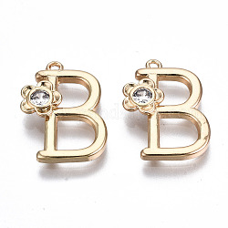 Brass Pendants, with Rhinestones, Alphabet, Golden, Letter.B, 18x12.5x2.5mm, Hole: 1mm