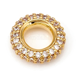 Perles européennes en laiton avec zircone cubique de micro pave, Perles avec un grand trou   , anneau, clair, or, 12x3mm, Trou: 6mm