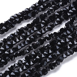 Chapelets de perles en verre, facette, rectangle arrondi, noir, 3x4.5x3.5mm, Trou: 0.8mm, Environ 149 pcs/chapelet, 17.32 pouce (44 cm)